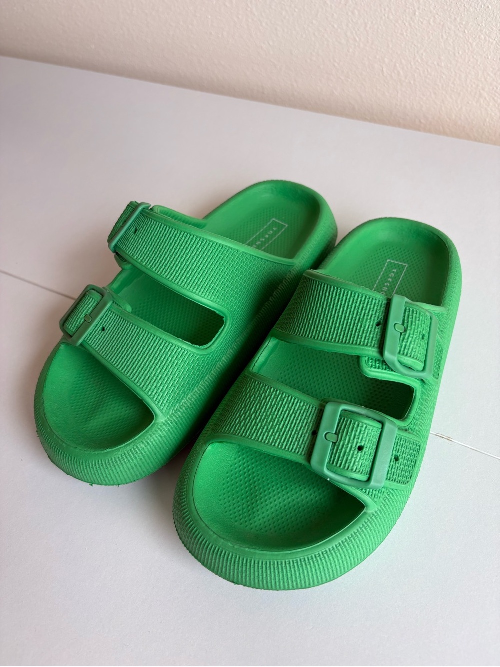 Topshop Pop Green Double-Strap Slide Sandals